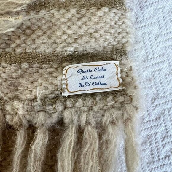 Vintage Ginette Chabot Women’s One Size Mohair? Wool? Fringed Scarf France Cream - Picture 3 of 10